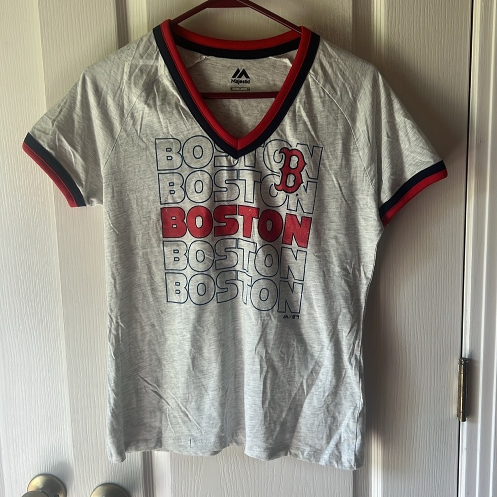 F5 Majestic Boston Red and Black Trim T-Shirt